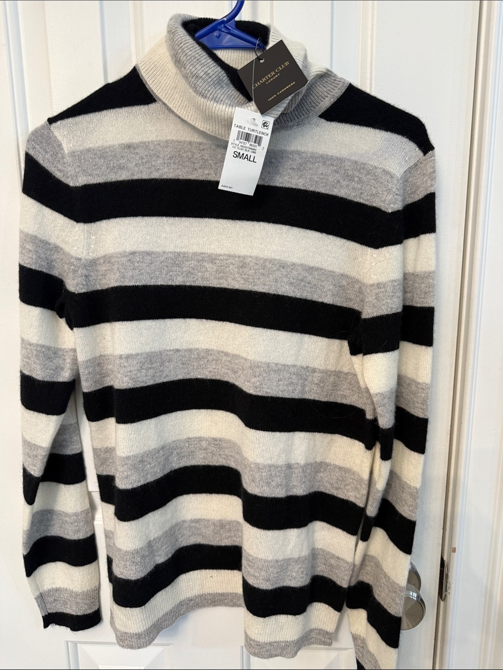 NWT Cashmere Striped Turtleneck Sweater - Black, Gray & White